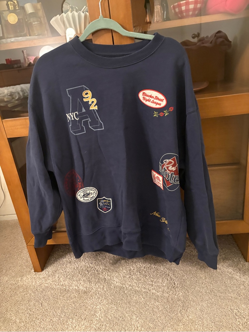 Abercrombie & Fitch Navy Crewneck Sweatshirt with Embroidered Patches